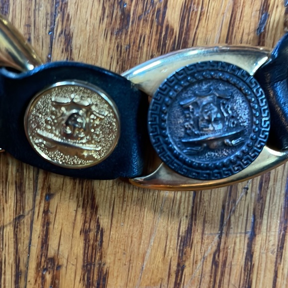 Vintage Milos Italy Coin Leather Belt Large EUC Link Black/Gold/Silver - Picture 4 of 10